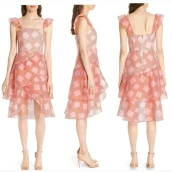 Alice + Olivia Angelita Ruffle  Midi Dress Pink Size 0 NWOT - Picture 4 of 12